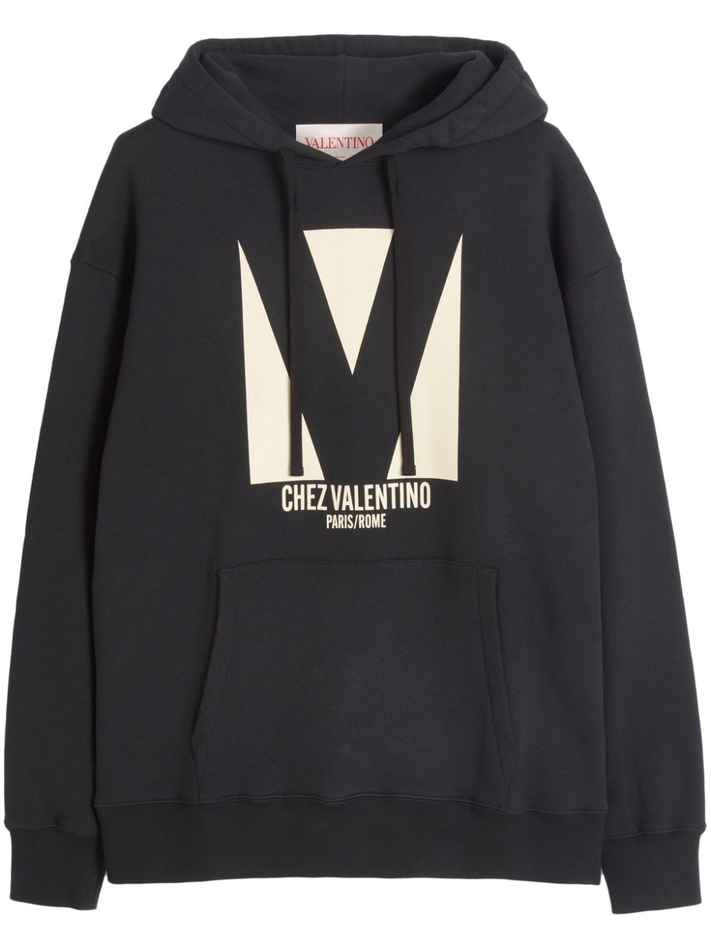 VALENTINO Men's Casual Black Cotton Hoodie with Front Pocket