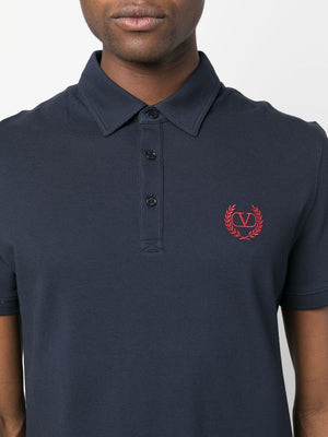 VALENTINO Navy Polo T-Shirt with Embroidered V Logo for Men - SS23 Collection