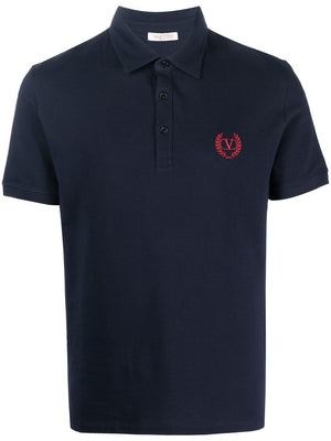 VALENTINO Navy Polo T-Shirt with Embroidered V Logo for Men - SS23 Collection