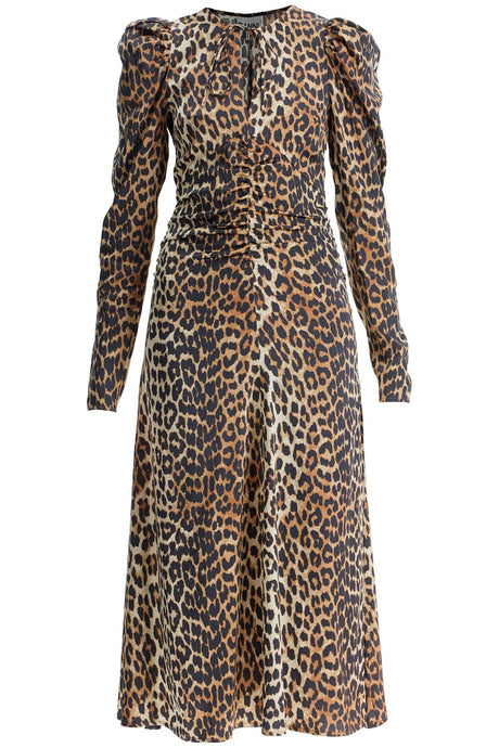 GANNI Satin Animal Print Midi Dress for Women