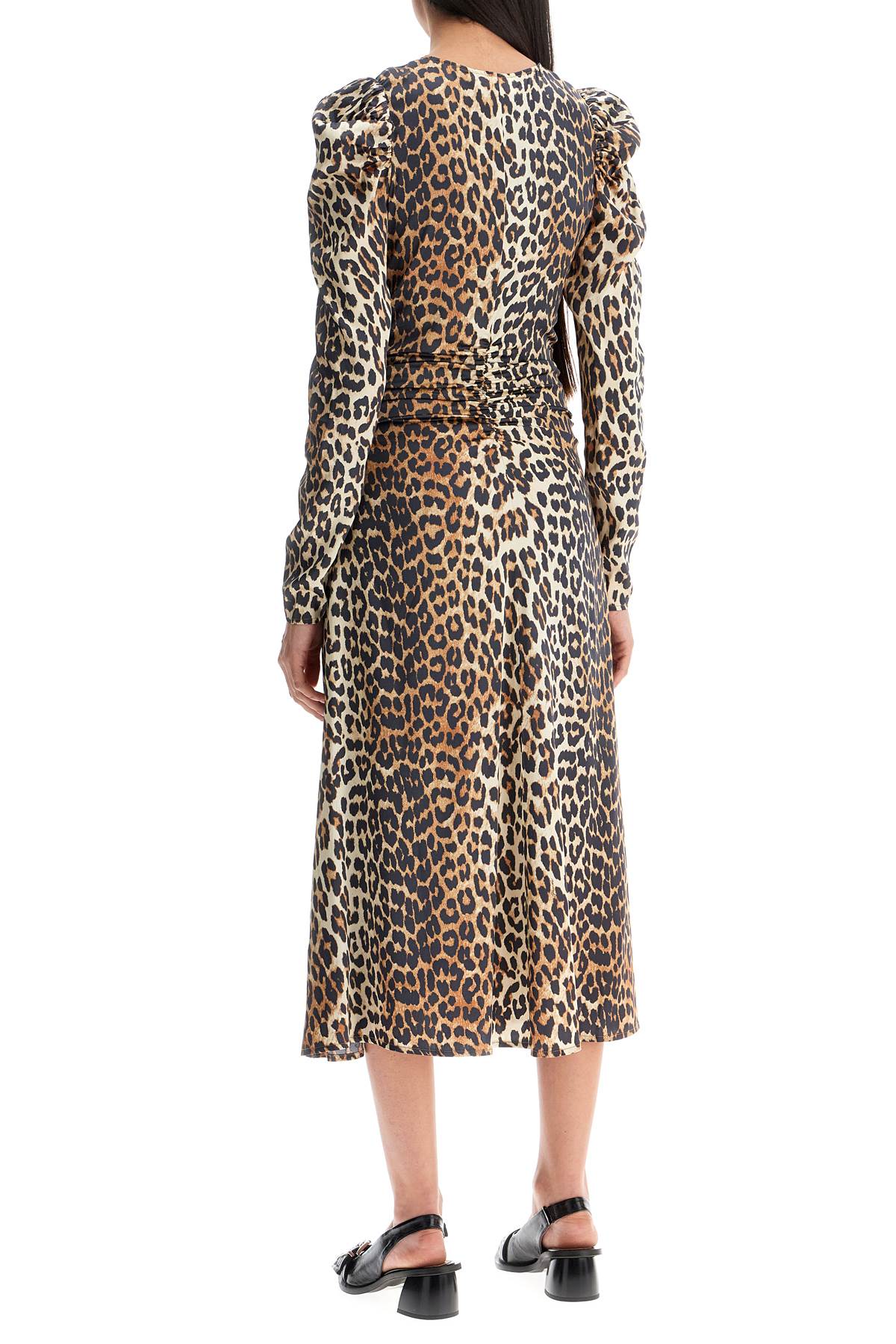 GANNI Satin Animal Print Midi Dress for Women