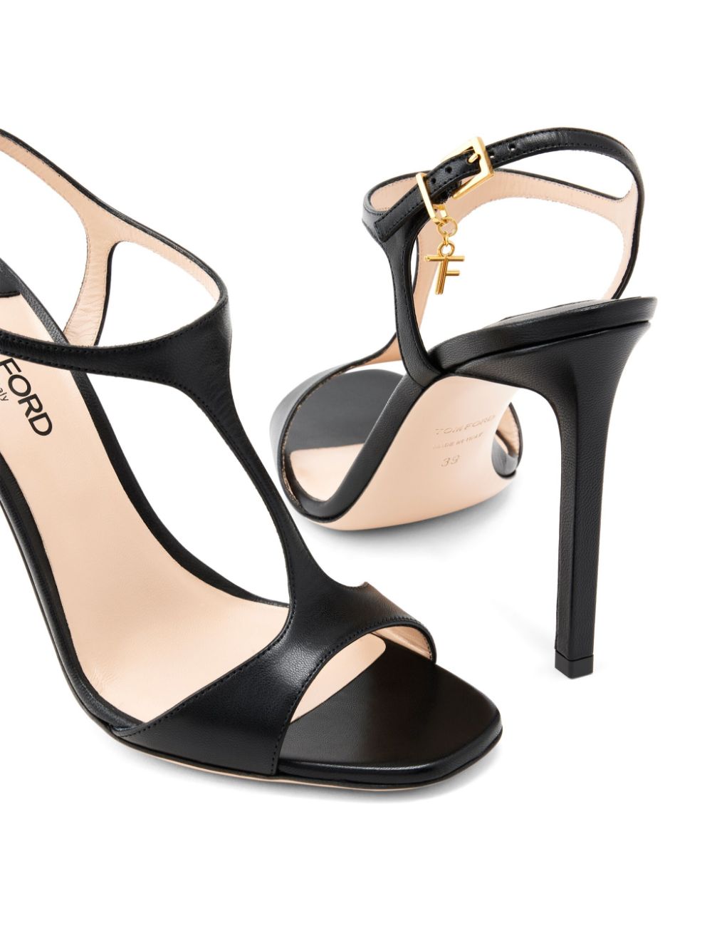 TOM FORD Black Leather Sandals with Buckle Strap