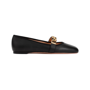 BALLY Black Nappa Leather Ballerina Flats for Women - SS24 Collection