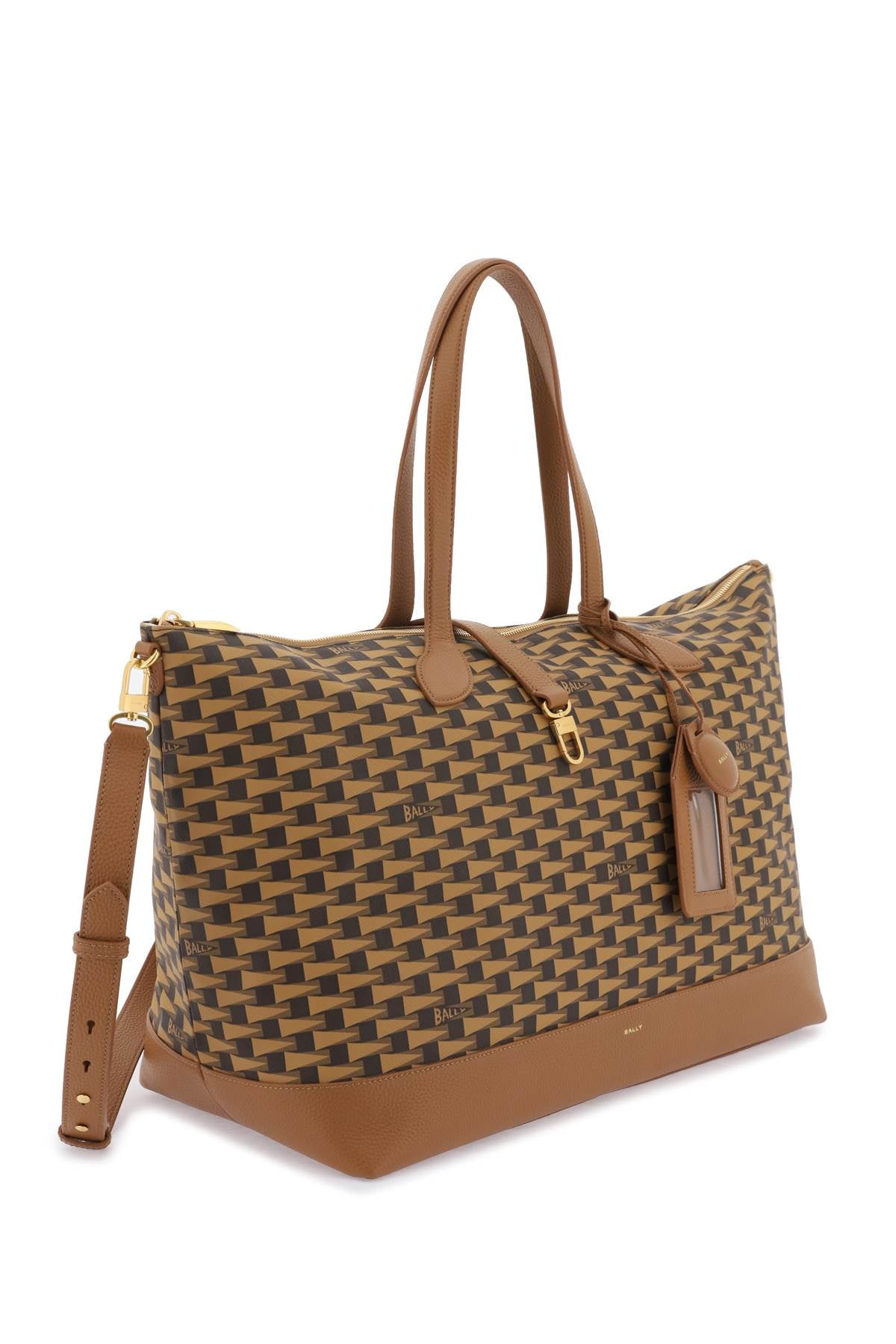 BALLY Iconic Shoulder Tote Bag for Women in Coated Canvas with Removable Leather Strap and Gold Hardware