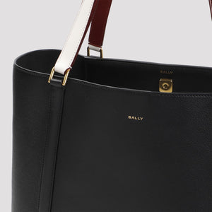 BALLY Elegant Black Leather Tote Bag 38x28x13 cm