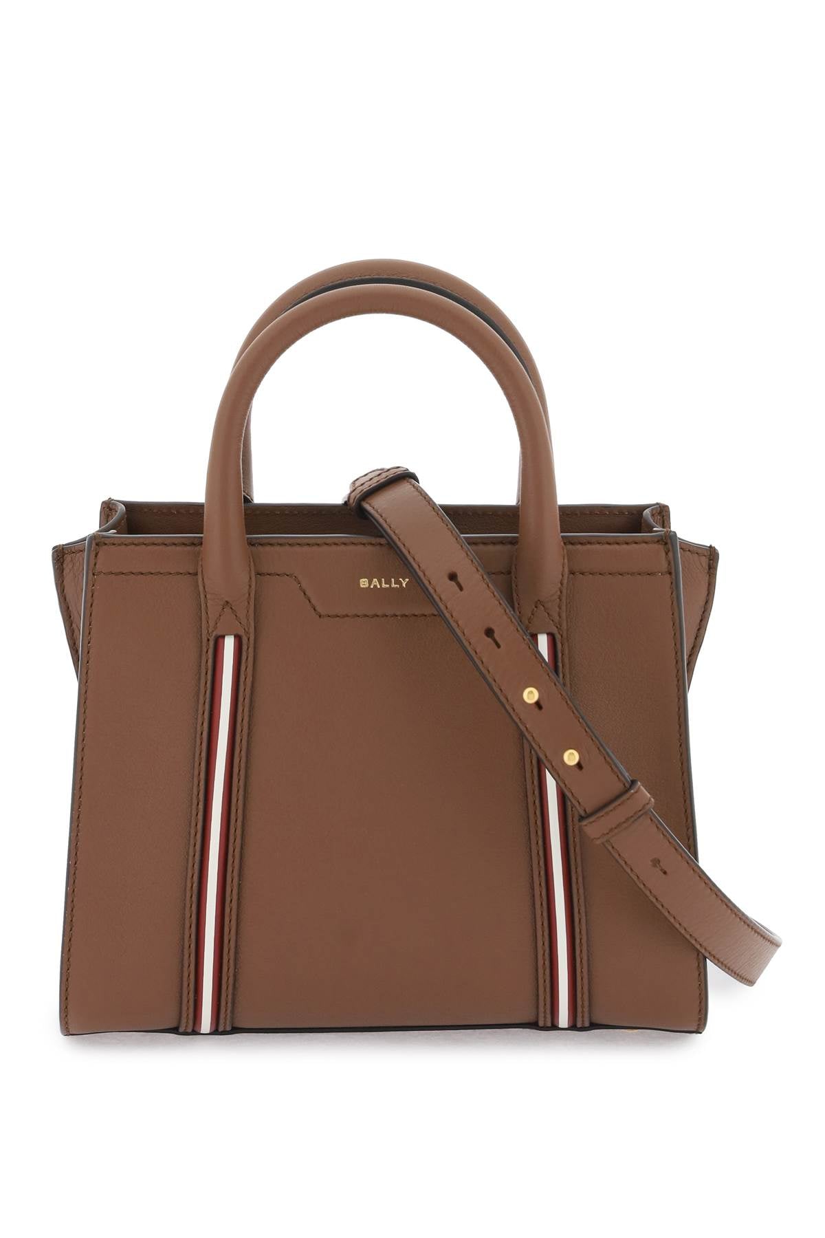 BALLY Small Code Tote in Hammered Leather with Iconic Stripe and Gold Accents