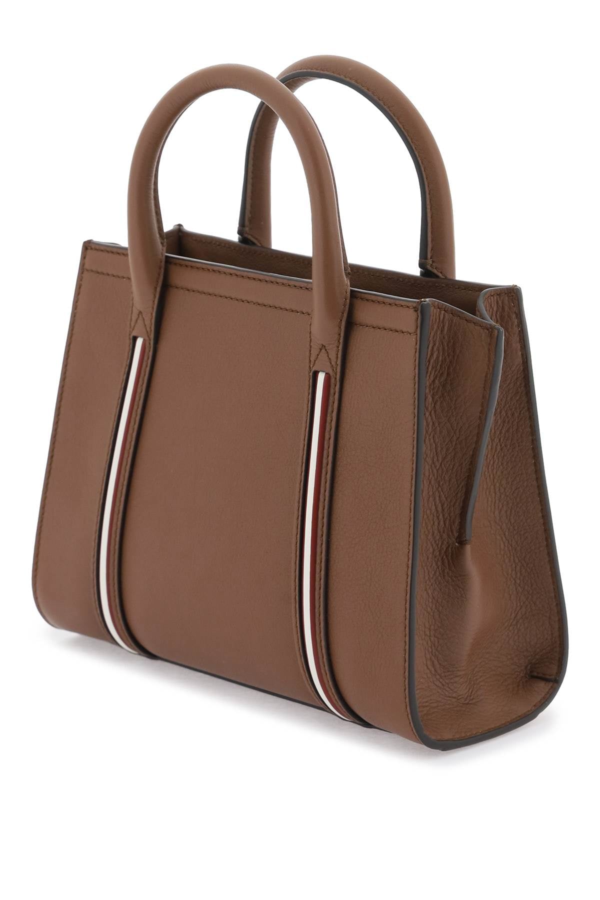 BALLY Small Code Tote in Hammered Leather with Iconic Stripe and Gold Accents