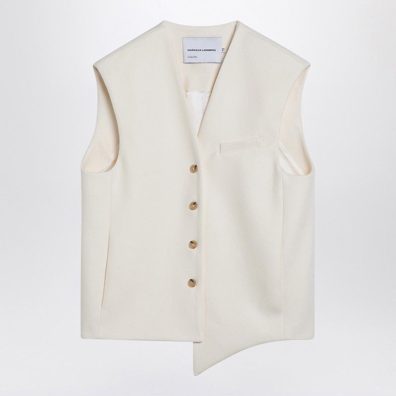 MARGAUX LONNBERG Asymmetrical White Wool Waistcoat