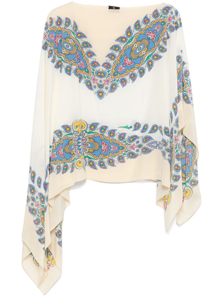 ETRO Natural Beige Mini Silk Poncho