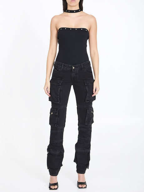 Quần Jeans Cargo cạp thấp đen bằng vải bông cho Nữ