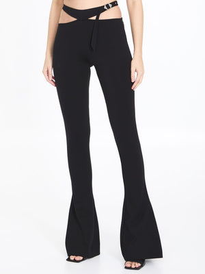 THE ATTICO Women's Black Long Pants with Metal Logo Buckle and Side Zip Closure