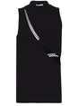 THE ATTICO Trendy Black Sleeveless Top with Oblique Cuts and Embroidered Label