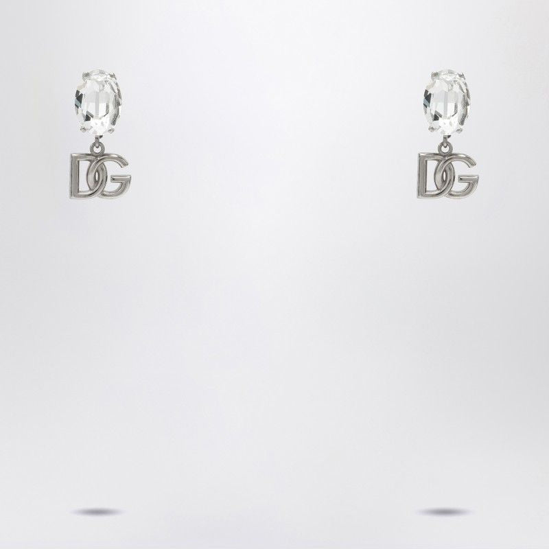 DOLCE & GABBANA Crystal & Silver Logo Earrings