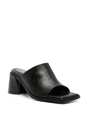 MARINE SERRE Black Leather Square Toe Slip-On Sandals for Women