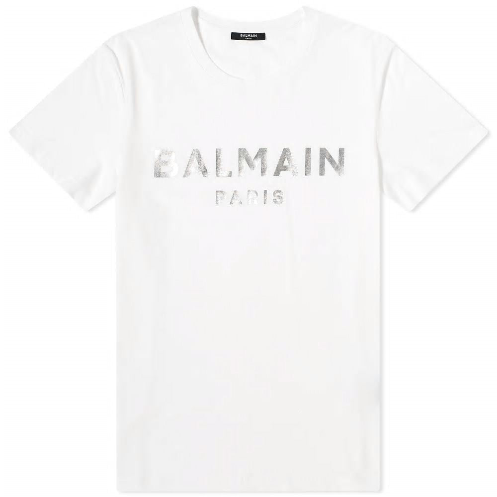 BALMAIN Shimmering Foil White T-Shirt for Men - FW21