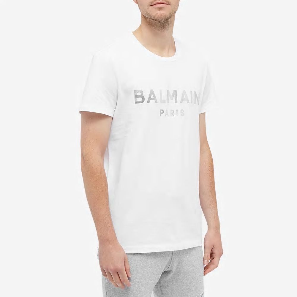 BALMAIN Shimmering Foil White T-Shirt for Men - FW21