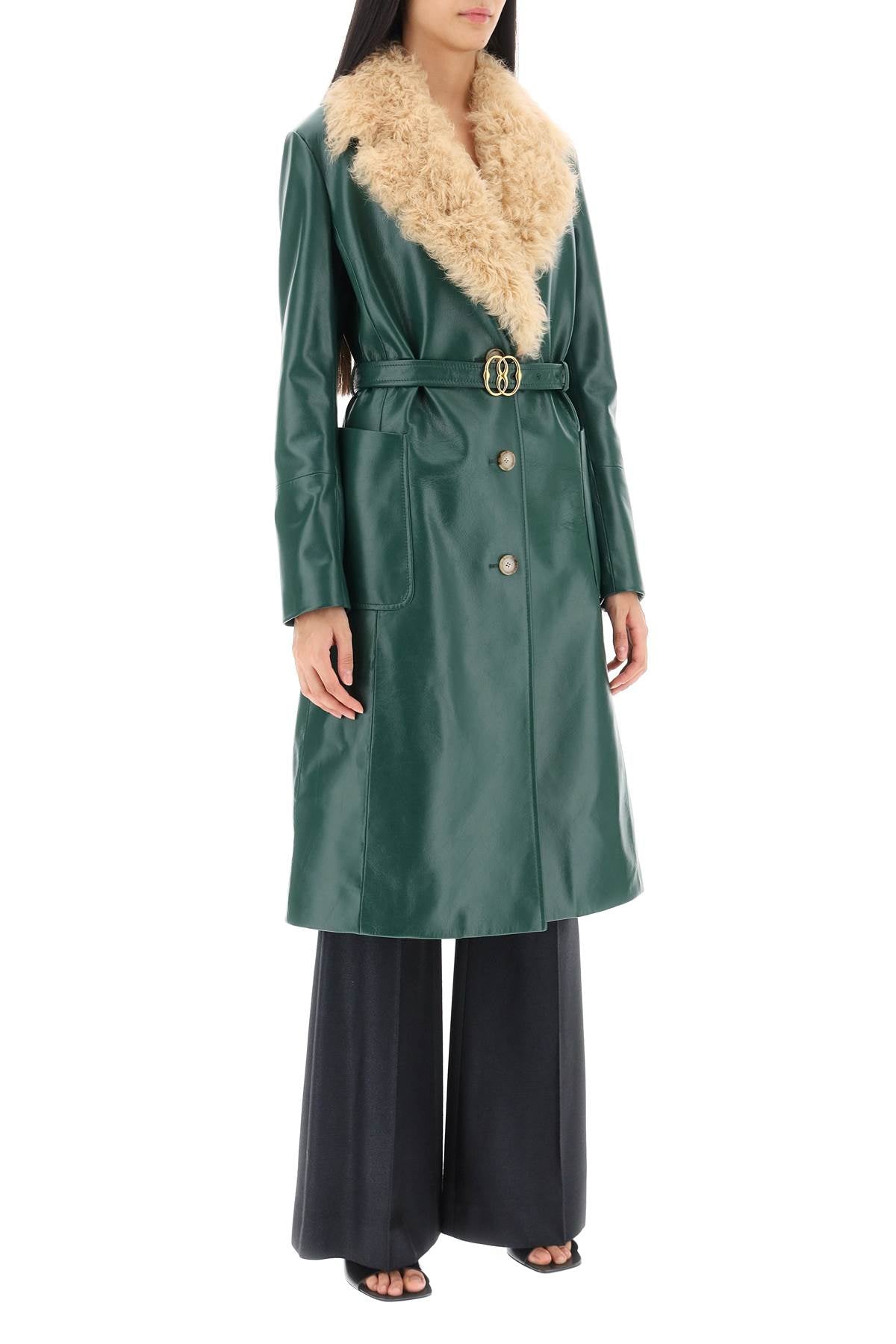 BALLY Faux Shearling Jacket with Adjustable Waist - Green FW23