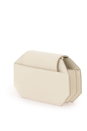 BALLY Octagonal White Leather Clutch with Iconic Metal Emblem for Women