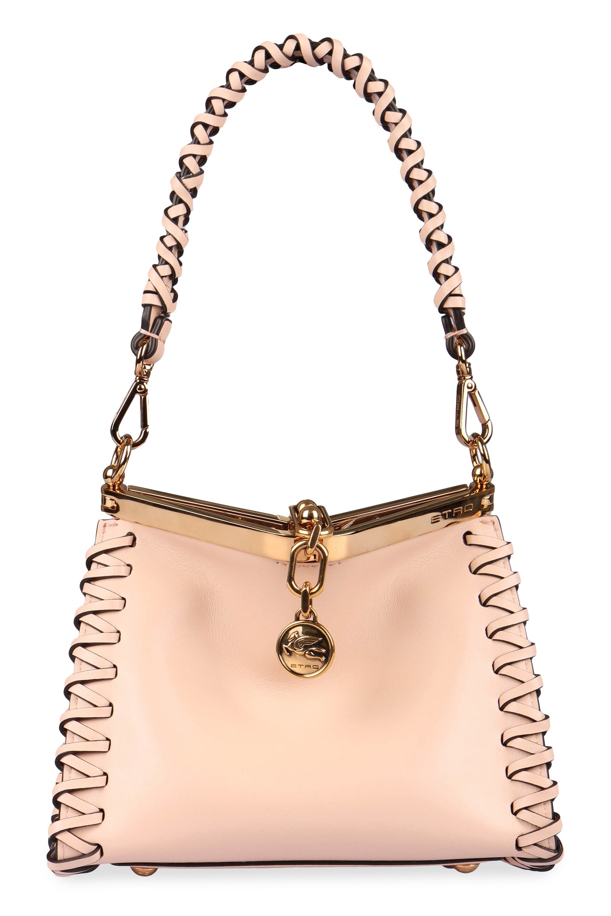 ETRO Mini Pink Calfskin Leather Shoulder Bag with Gold-Tone Accents and Suede Lining, 21x16x9 cm