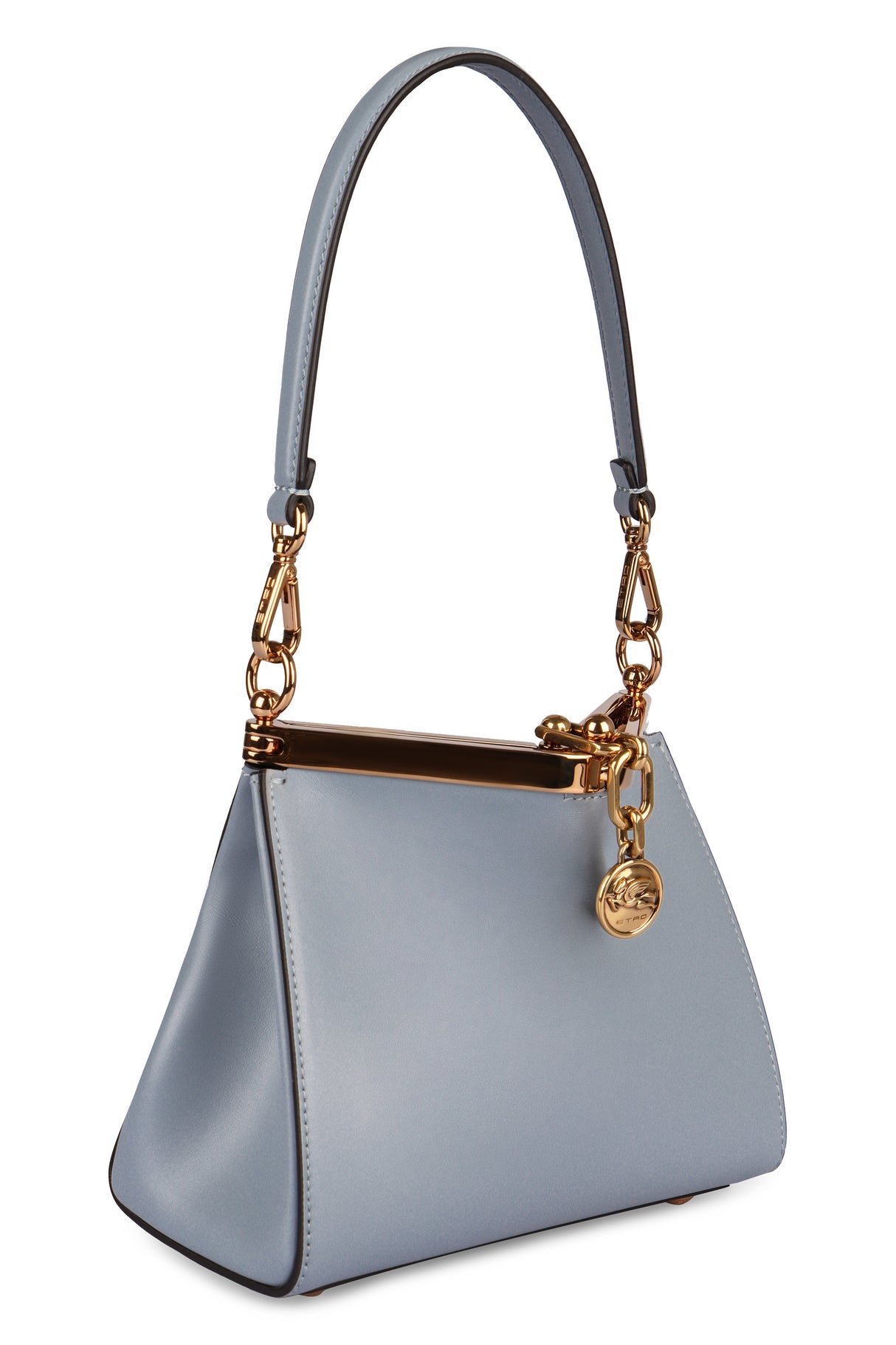 ETRO Light Blue Mini Leather Shoulder Bag with Gold-Tone Hardware and Suede Lining