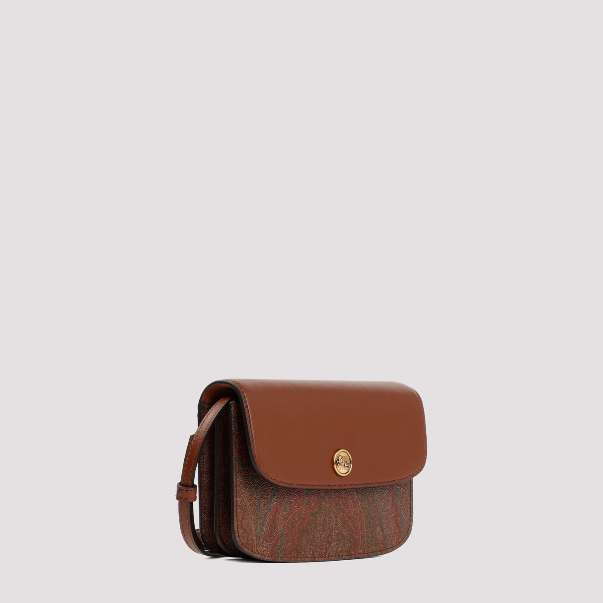 ETRO Essential Paisley Mini Crossbody Bag with Leather Flap and Suede Interior, Adjustable Strap - Brown