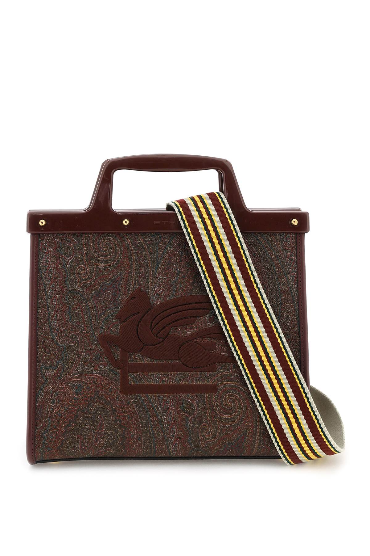 ETRO Mini Love Trotter Tote Handbag with Pegasus Embroidery and Leather Accents, Red