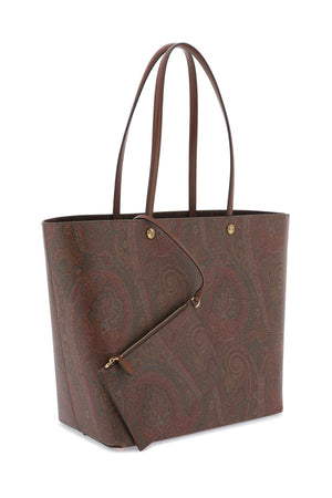 Túi Xách Tote Da Paisley Jacquard và Da Cao Cấp Có Túi Nhỏ Gỡ Rời - Nâu, 36x35x19.5 cm