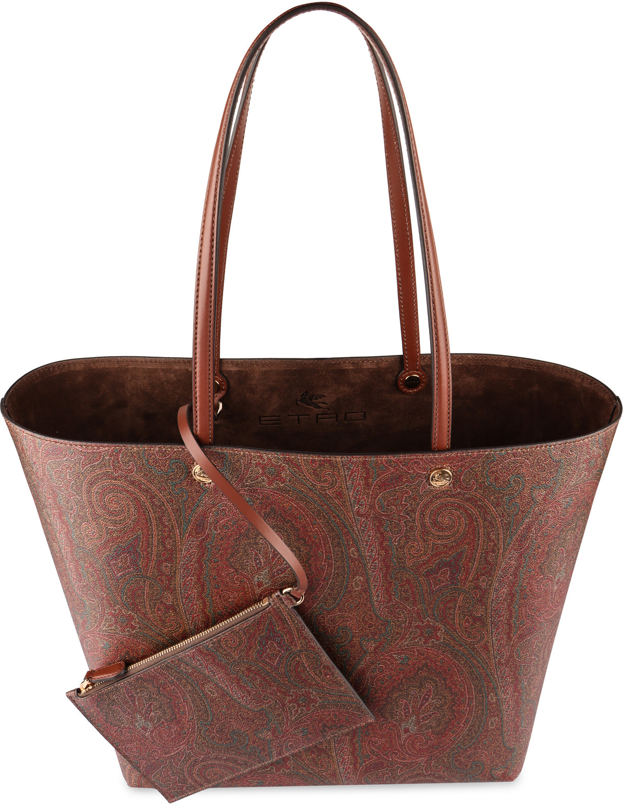 ETRO Paisley Jacquard and Leather Maxi Tote Bag with Removable Clutch - Brown, 36x35x19.5 cm