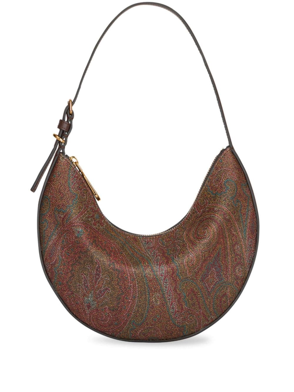 ETRO Brown Multicolor Paisley Print Small Hobo Shoulder Bag with Gold-Tone Hardware