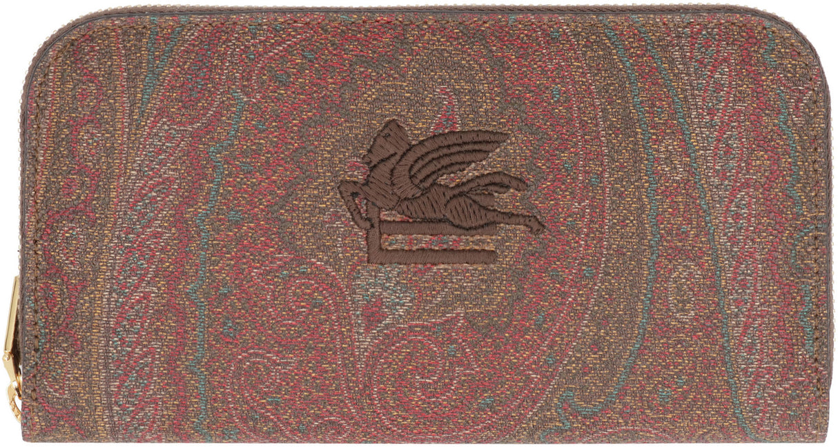 ETRO Burgundy Paisley Motif Coated Canvas Wallet for Women