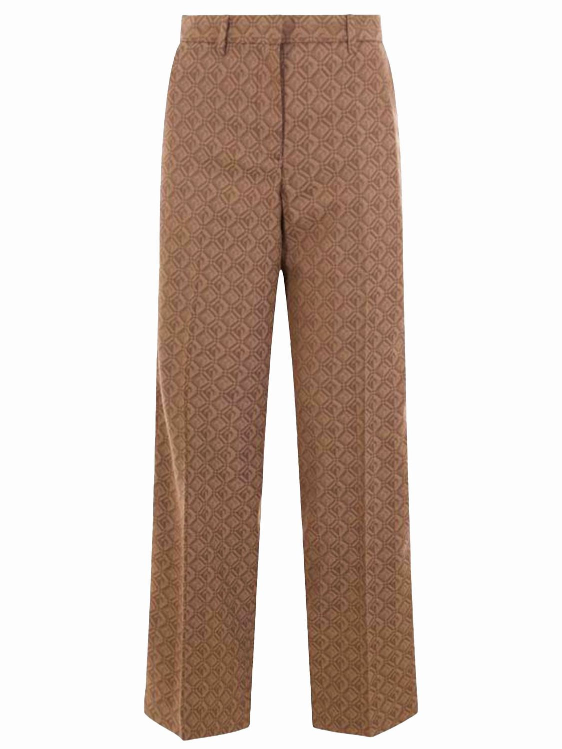 MARINE SERRE Beige Moon Diamant Straight-Leg Pants for Women in Regenerated Wool Blend