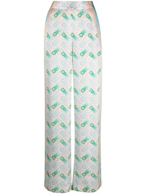CASABLANCA Multicolor Printed Silk Straight Leg Trousers - High-Waisted with Pockets for Women