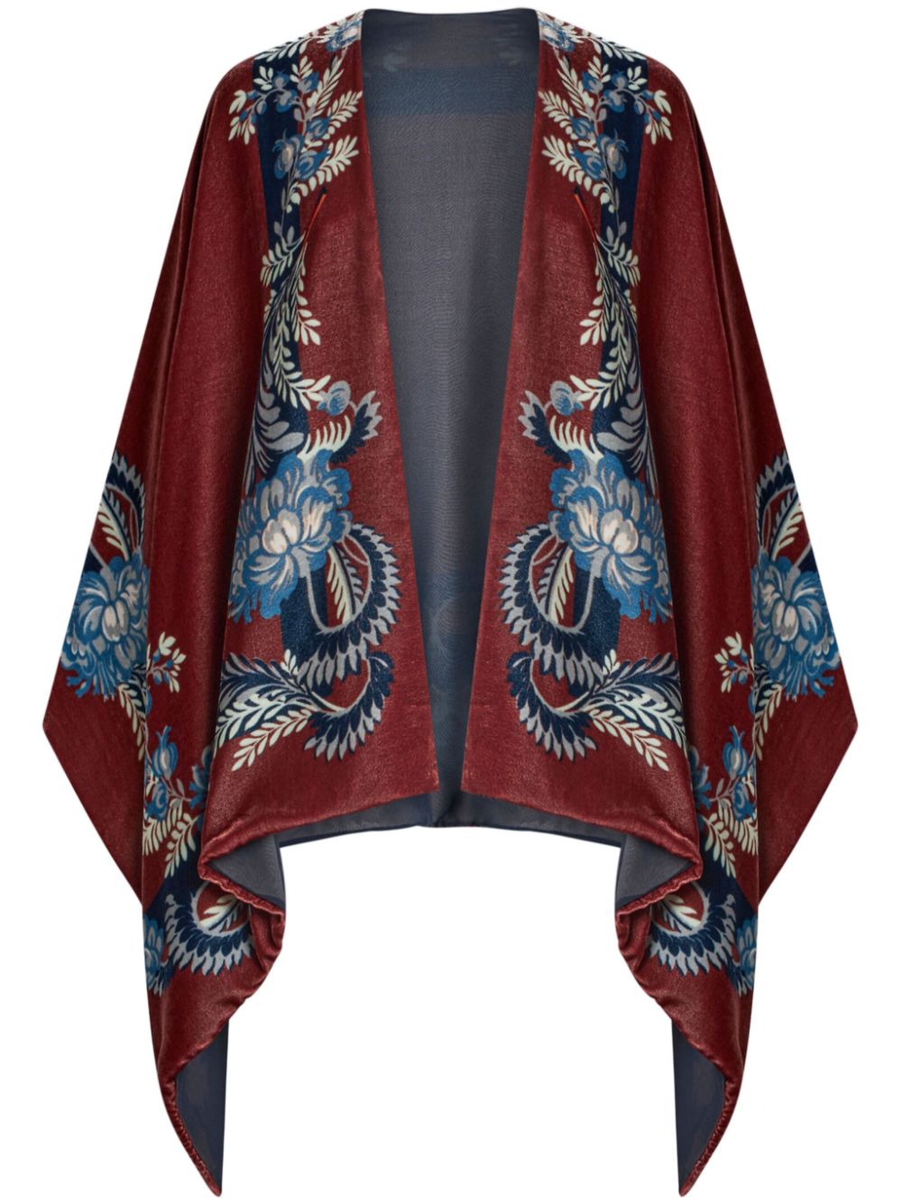 ETRO Printed Velvet Poncho with Handkerchief Hem and Long Sleeves