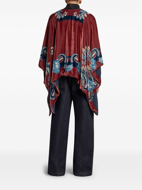 ETRO Printed Velvet Poncho with Handkerchief Hem and Long Sleeves