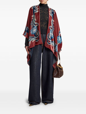 ETRO Printed Velvet Poncho with Handkerchief Hem and Long Sleeves