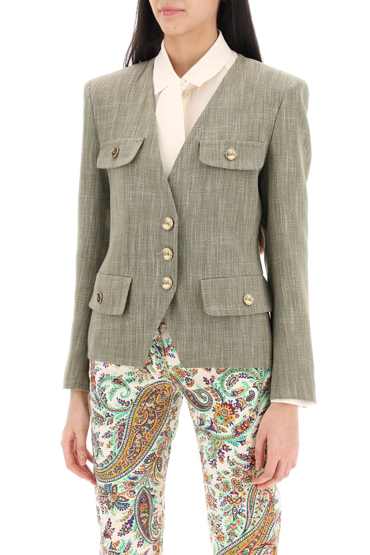 ETRO Green Single-Breasted Jacket with Pegasus Buttons for Women