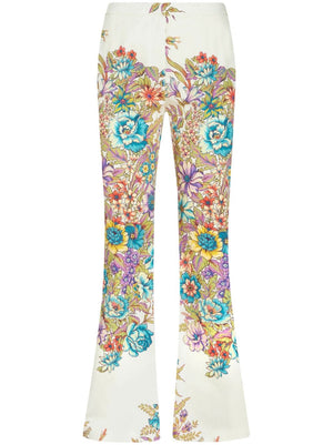 ETRO Women's Floral Print White Pants for SS24