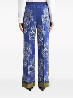 ETRO Blue Floral Print Silk Pants for Women - SS24 Collection