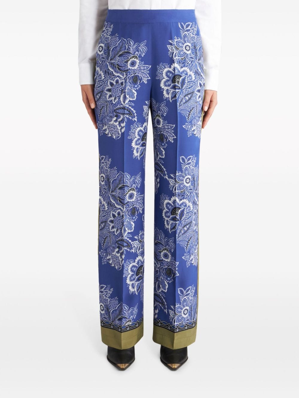 ETRO Blue Floral Print Silk Pants for Women - SS24 Collection