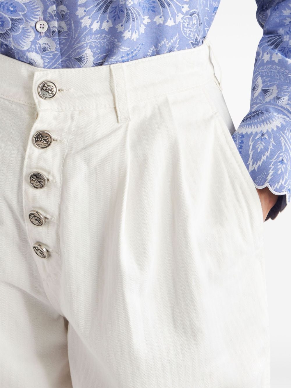 ETRO White High-Waisted Bermuda Shorts with Button Details