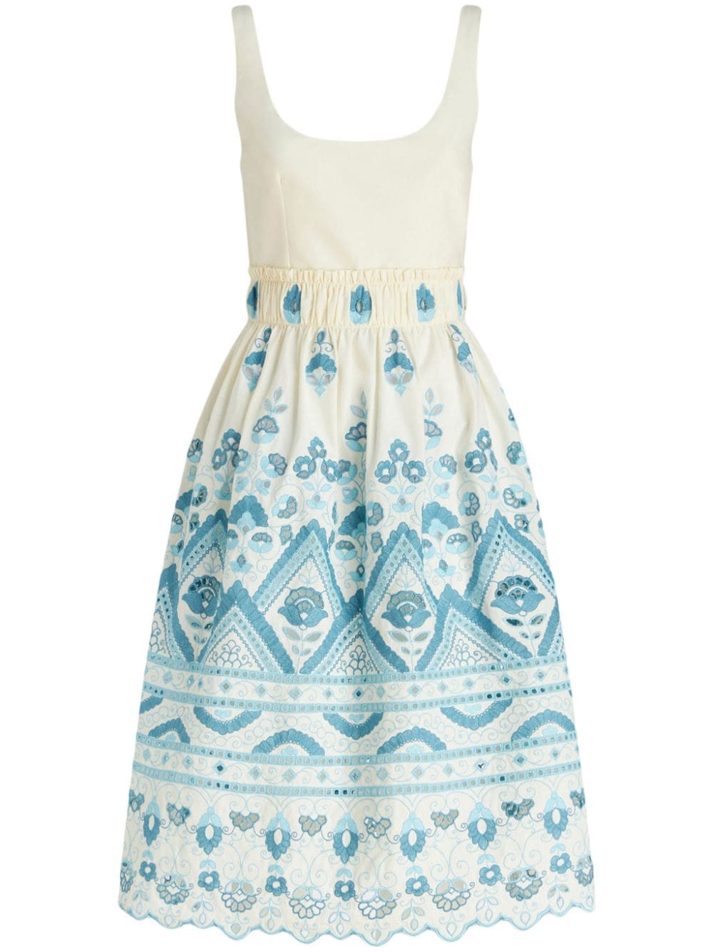 ETRO Chic Blue and White Cotton Blend Dress with Front Tie and Cut-Out Details