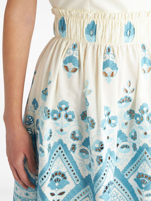 ETRO Chic Blue and White Cotton Blend Dress with Front Tie and Cut-Out Details