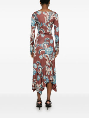 ETRO Printed Midi Dress with Floral Foliage Design