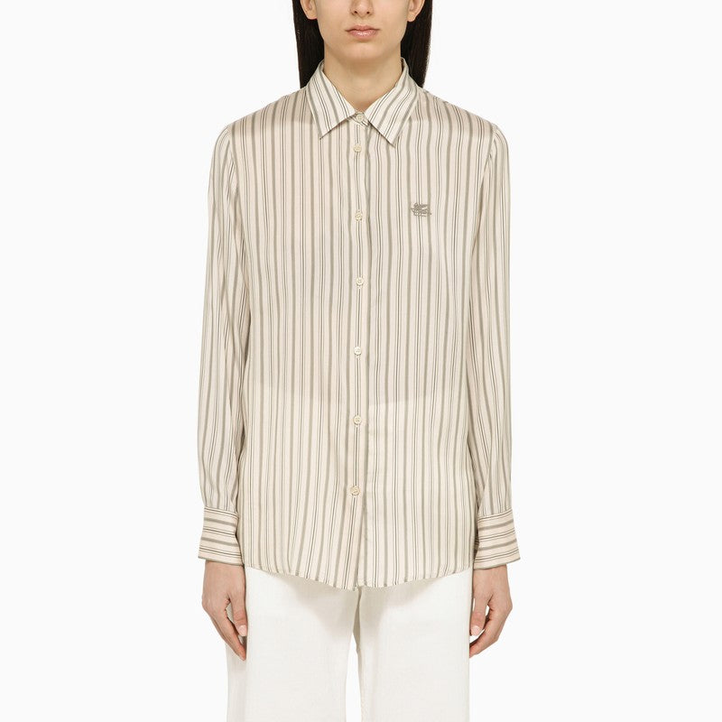 ETRO Striped Silk Shirt in White and Grey for Women