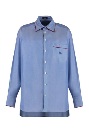 ETRO Chic Light Blue Cotton-Oxford Shirt with Velvet Detail