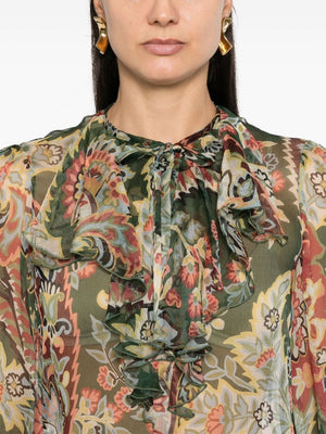 ETRO Floral Silk Ruffle Collar Shirt