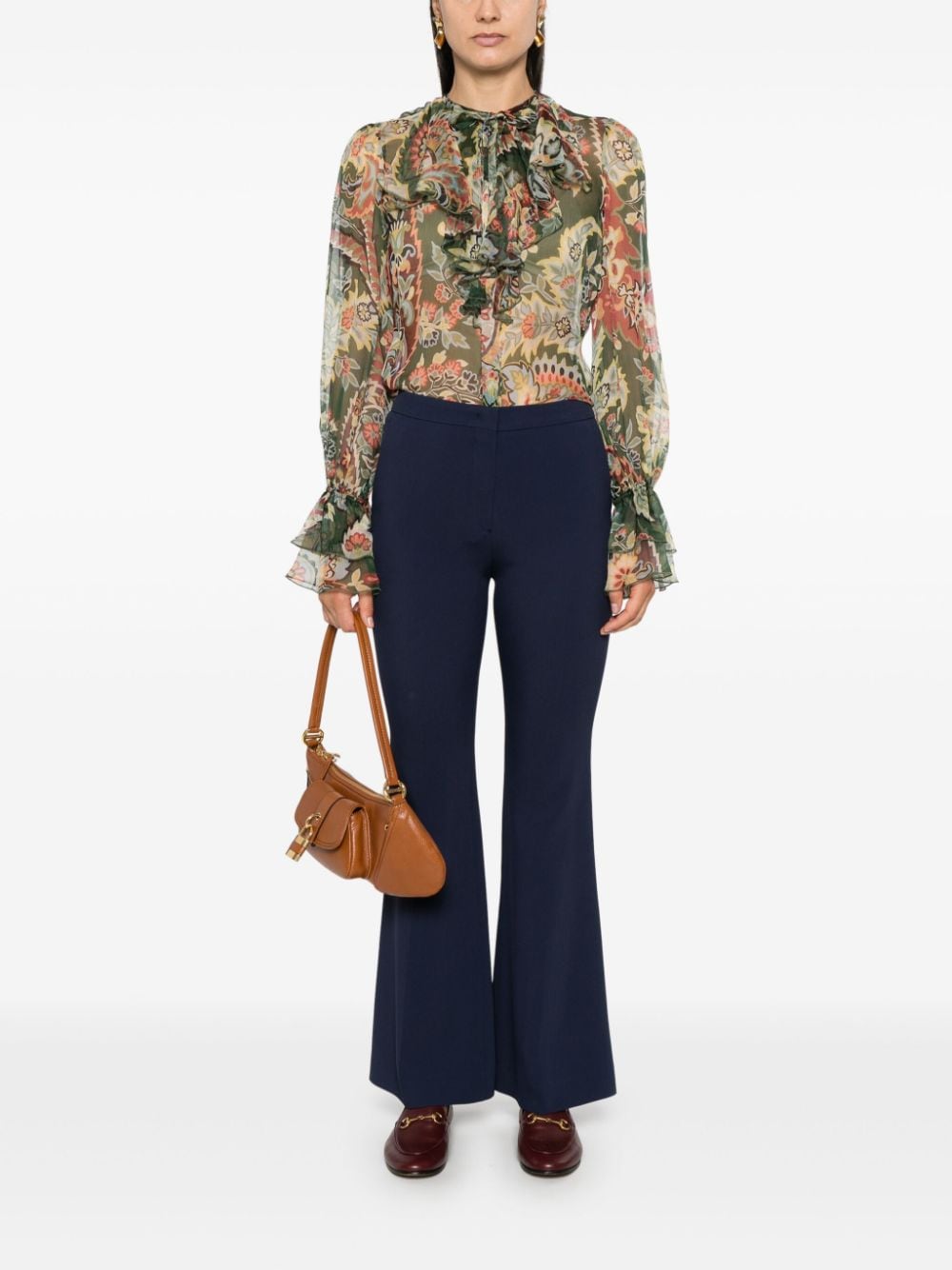 ETRO Floral Silk Ruffle Collar Shirt