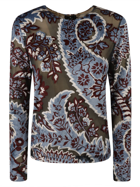 ETRO Paisley Jacquard Long Sleeve Crew Neck Top