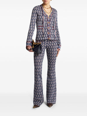 ETRO Navy Blue Diamond Pattern Cardigan for Women