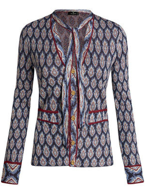 ETRO Navy Blue Diamond Pattern Cardigan for Women